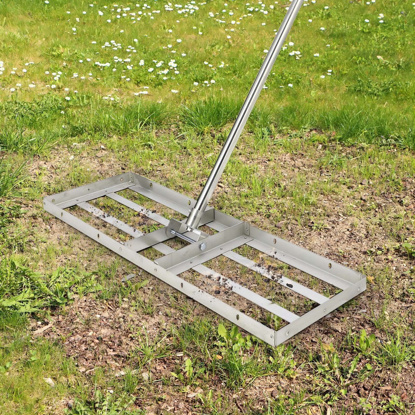 Towallmark 48"×10" Lawn Leveling Rake, Stainless Steel , 180° Flexible