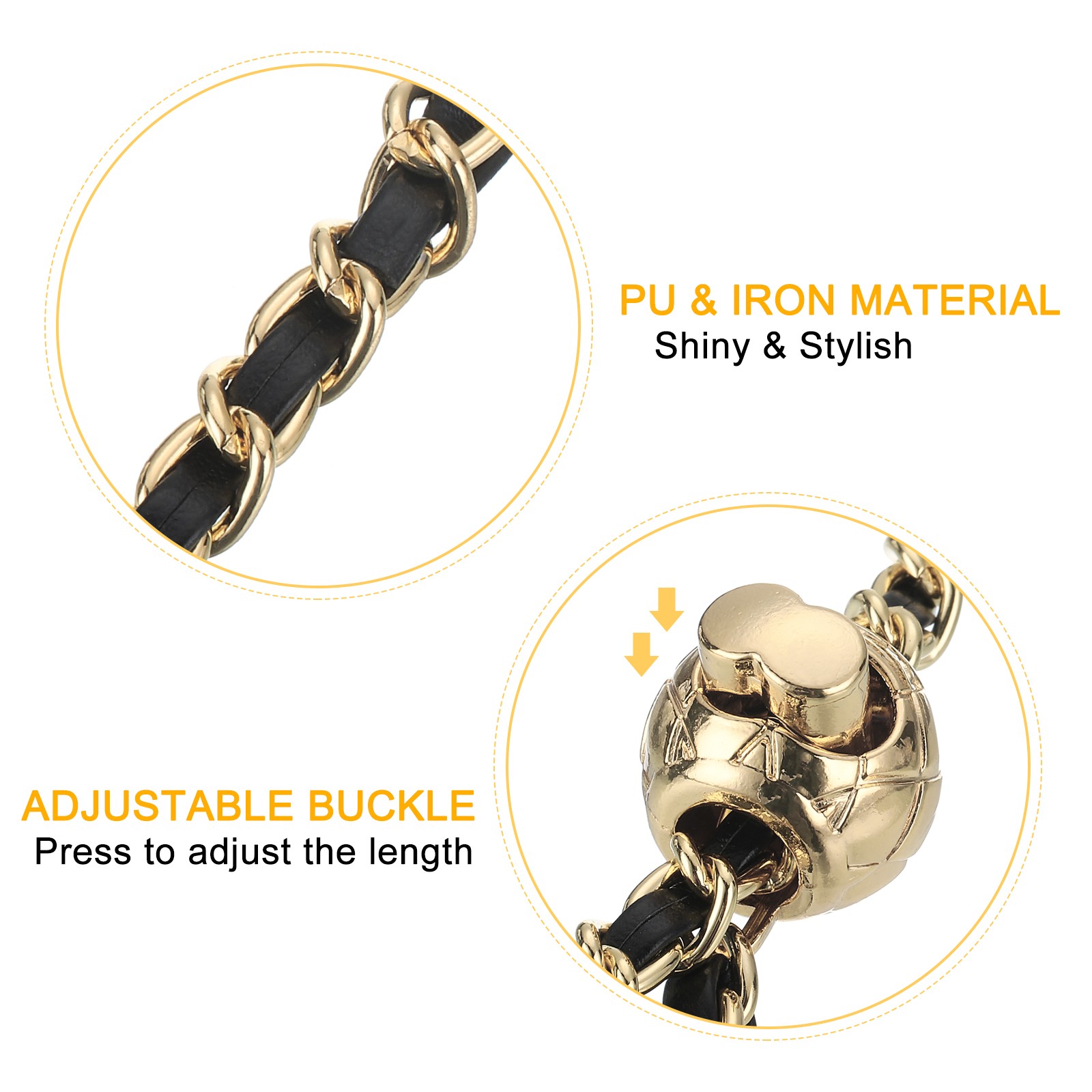 Purse Chain Strap, 46 Inch Adjustable Chains Strap Black/Light Gold