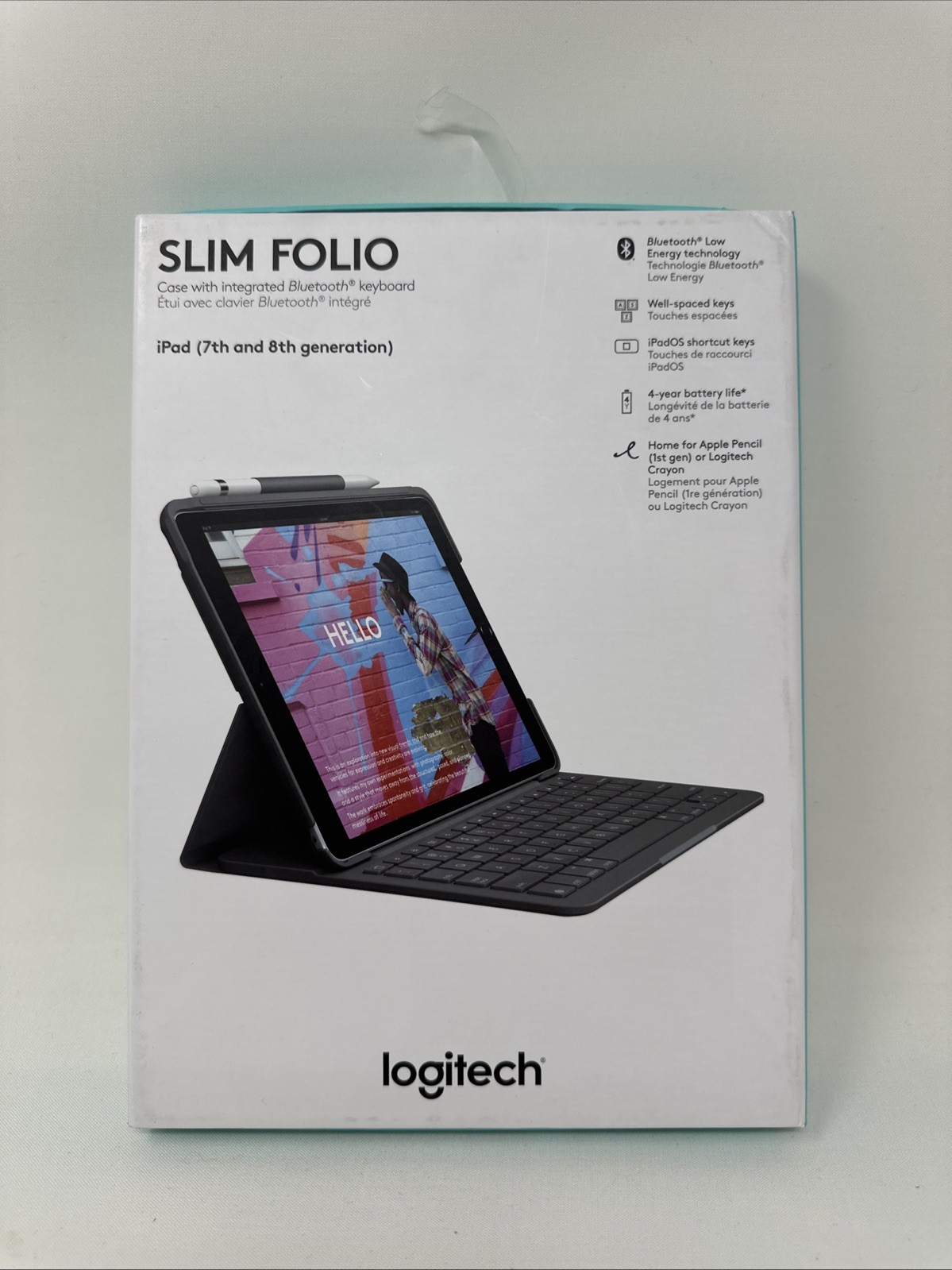Slim Folio Logitech Case With Integrated Bluetooth Keyboard For iPad 7th 8th Gen