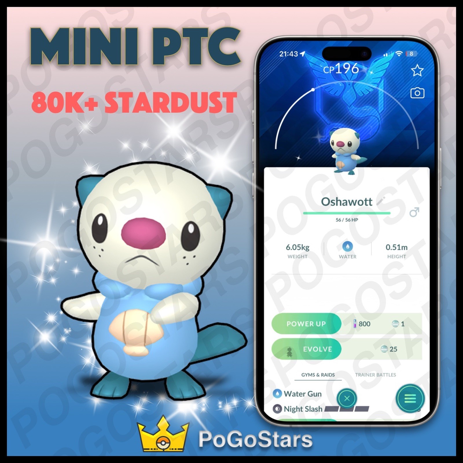 Pokémon PTC Go - Shiny Oshawott - Team Mystic✨Special Background✨