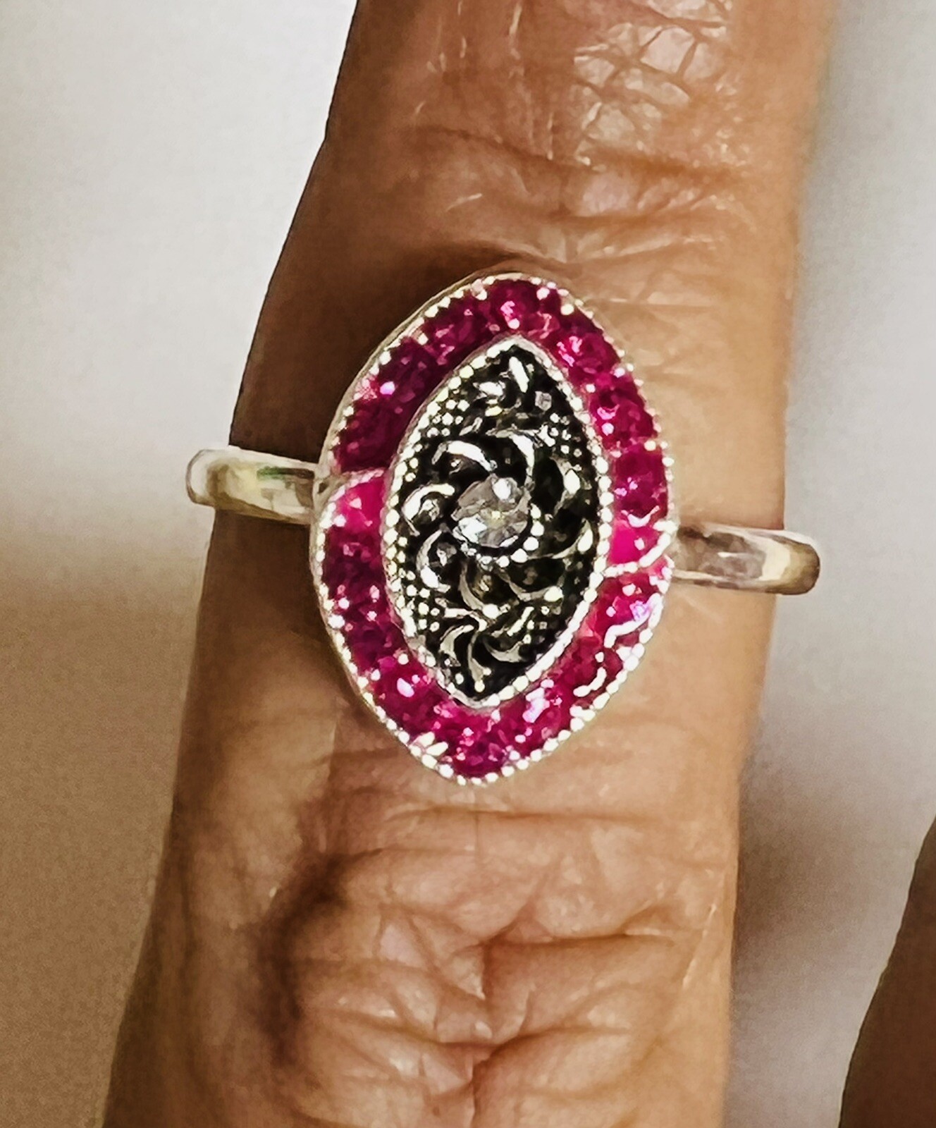 Pink Oval CRYSTAL 925 Sterling Silver Toe Ring Pair India Bichiya ADJUSTABLE