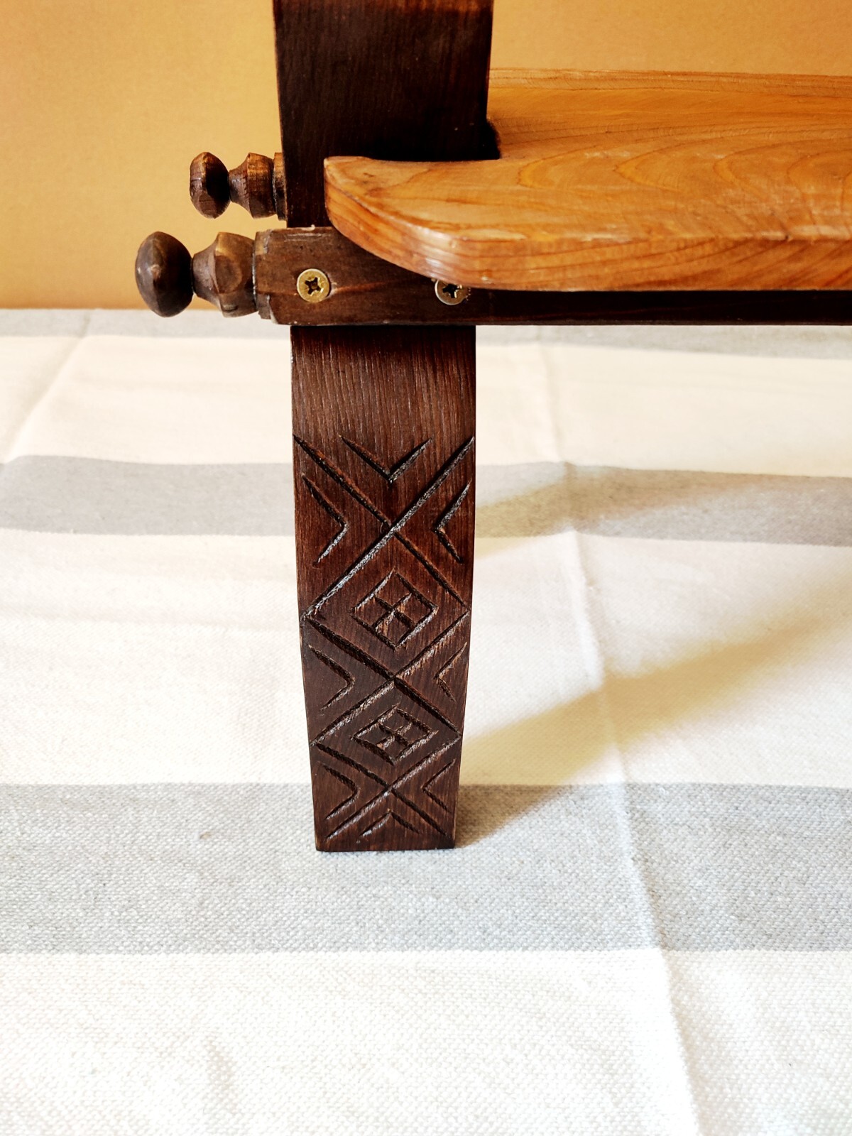 Camel Saddle Stool, Wooden Saddle Stool With Genuine Leather Pad.