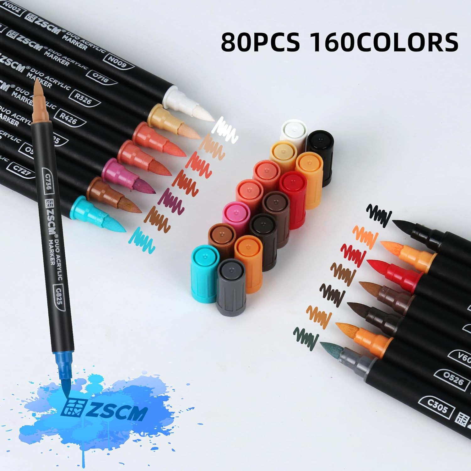 160 Colors Dual Tip Acrylic Paint Markers, 80Pcs Dual-Colors Brush Tip Paint Pen