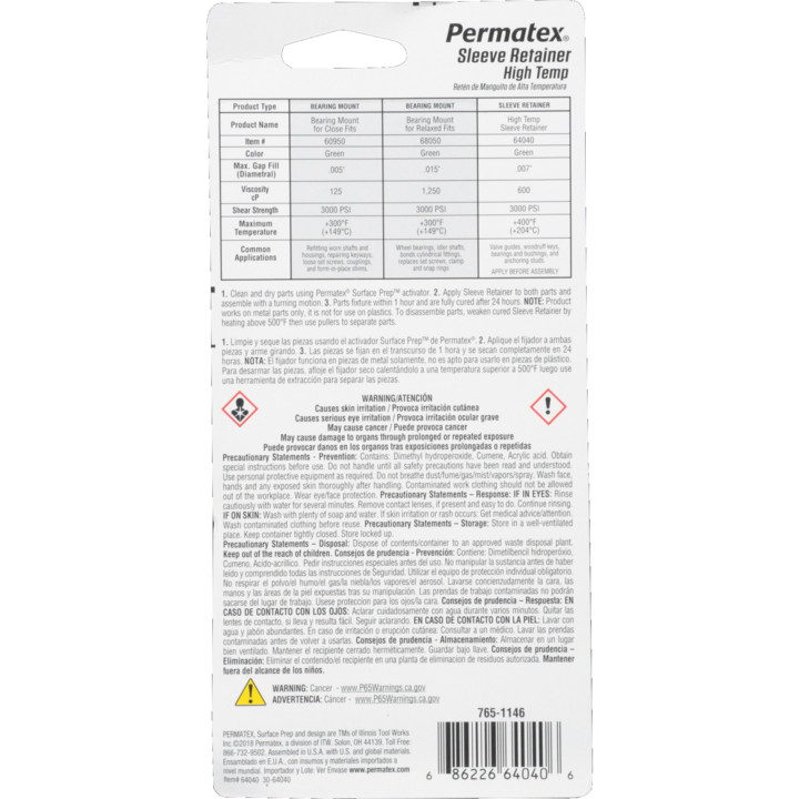Permatex 64040 36ml Sleeve Retainer