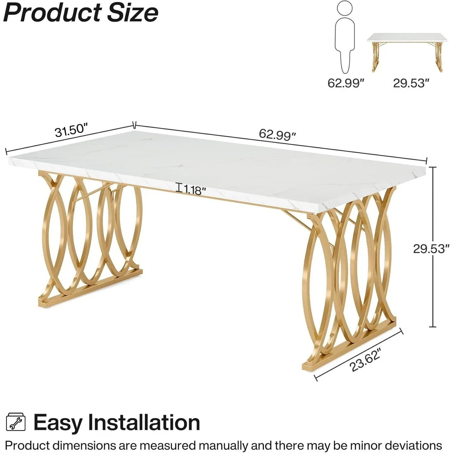 Modern Dining Table 63in Kitchen Table for 4-6 People Rectangular Dinner Tables