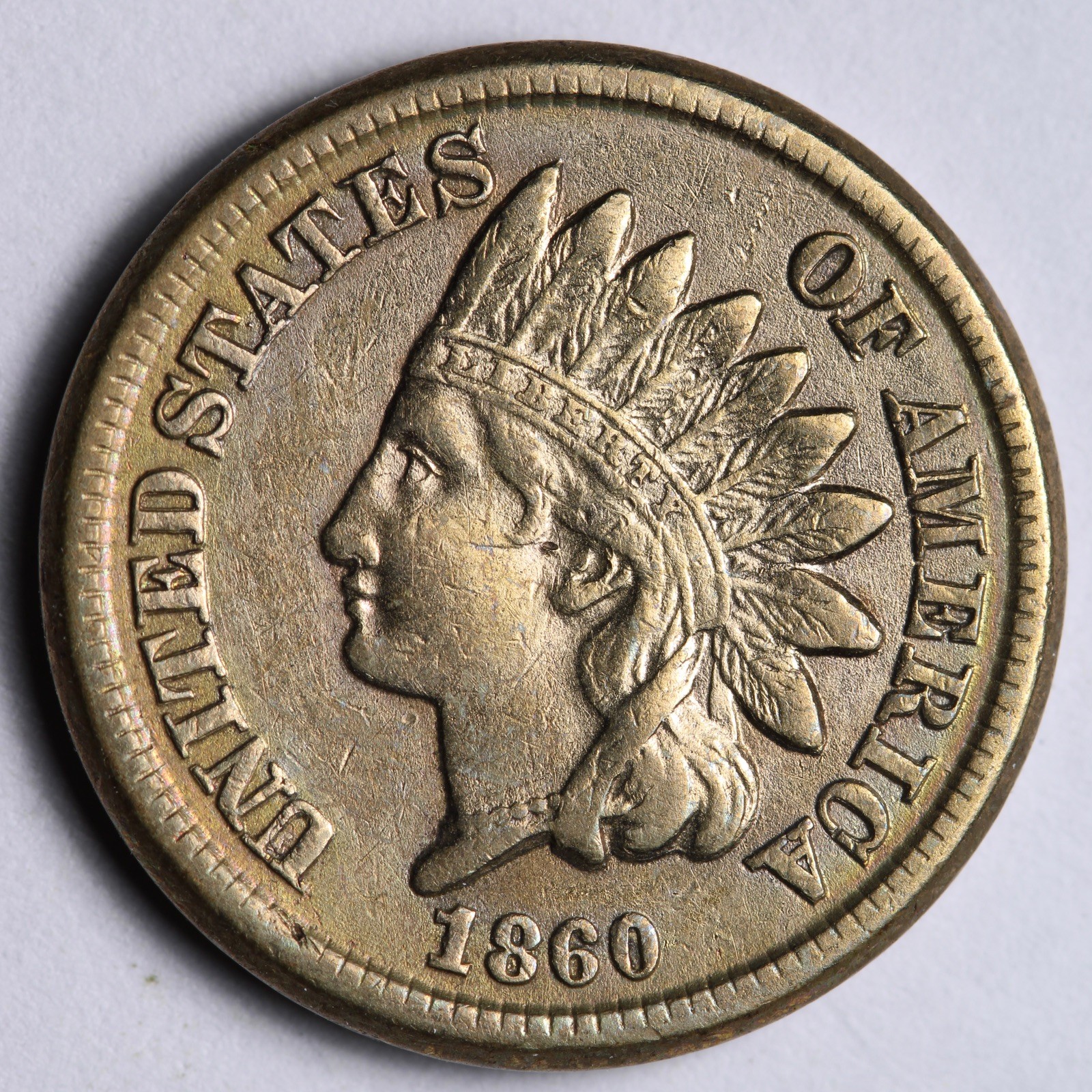 1860 Indian Head Cent Penny AU E130 TURLM