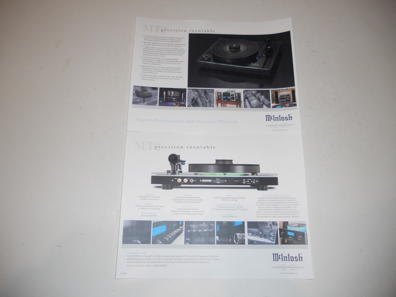 McIntosh MT2 Turntable Brochure, 2 pg Specs+Articles+Info 2021