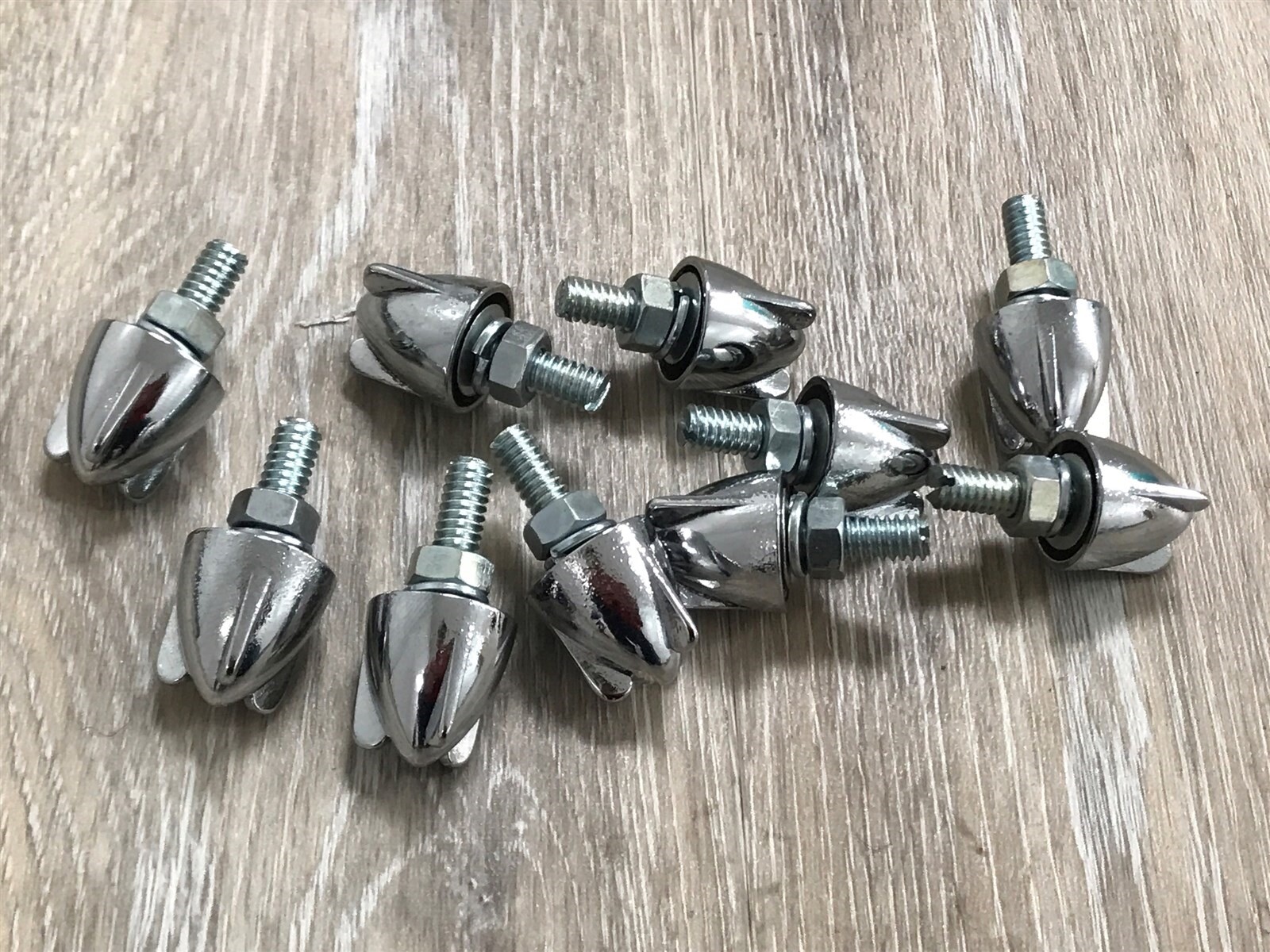Set of 10 Kromett Chrome Bullets License Plate Fastener 1/4-20th & Hardware