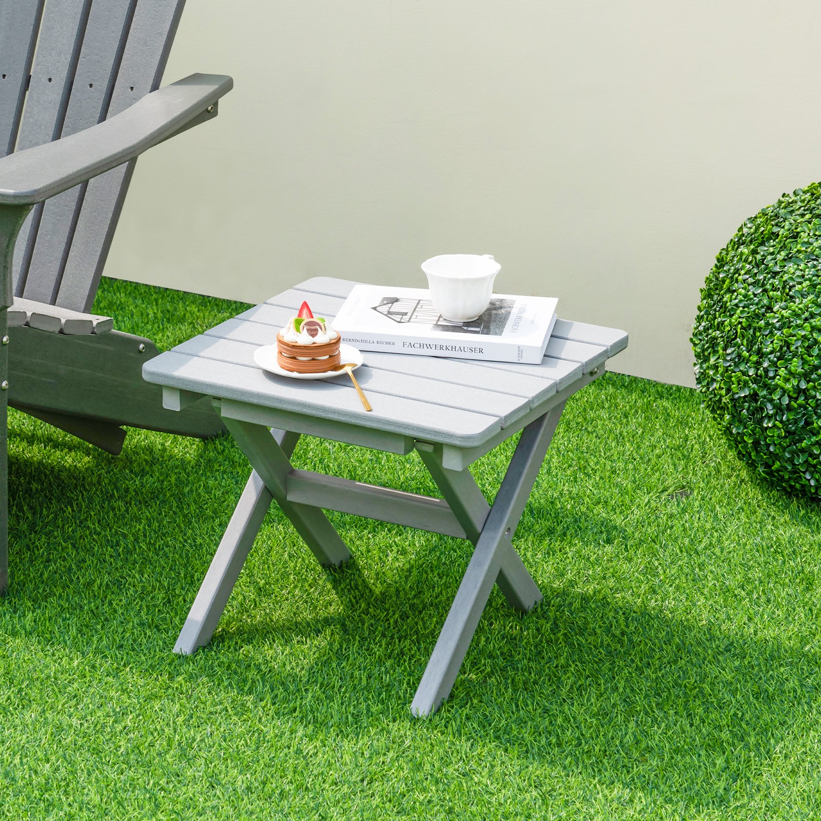 Weather-Resistant HDPE Adirondack Table Outdoor Folding Side Table Gray