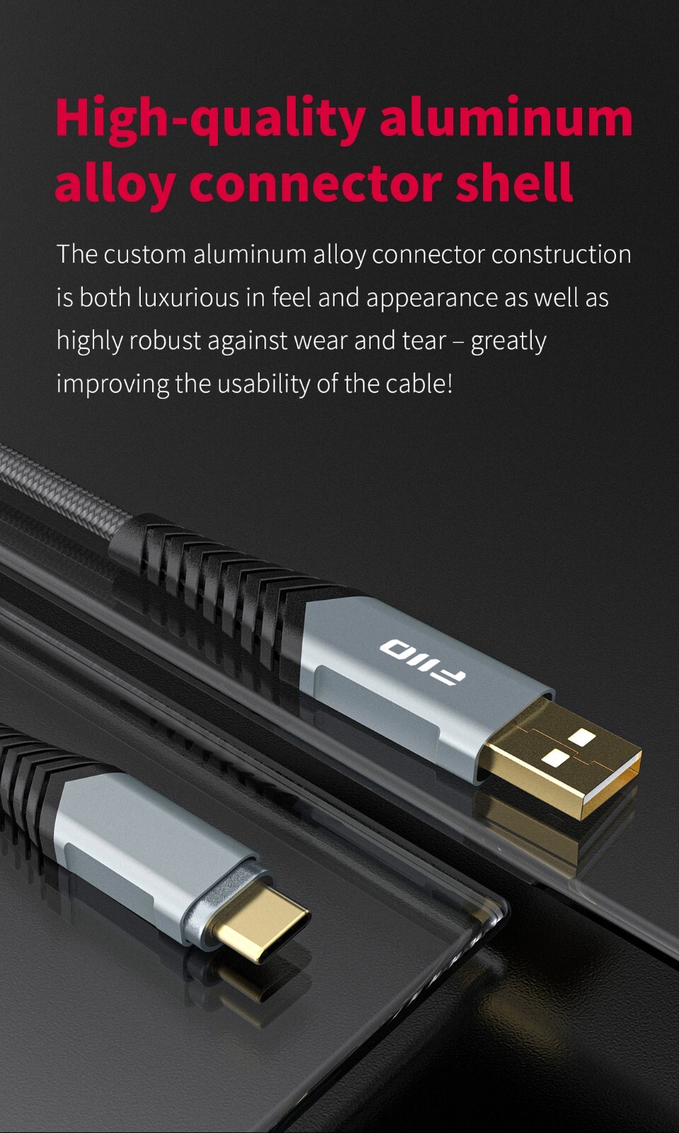FiiO Gold-Plated LA-TC1 USB-A to USB-C Charging/Data Cable For DAC/AMP, PC