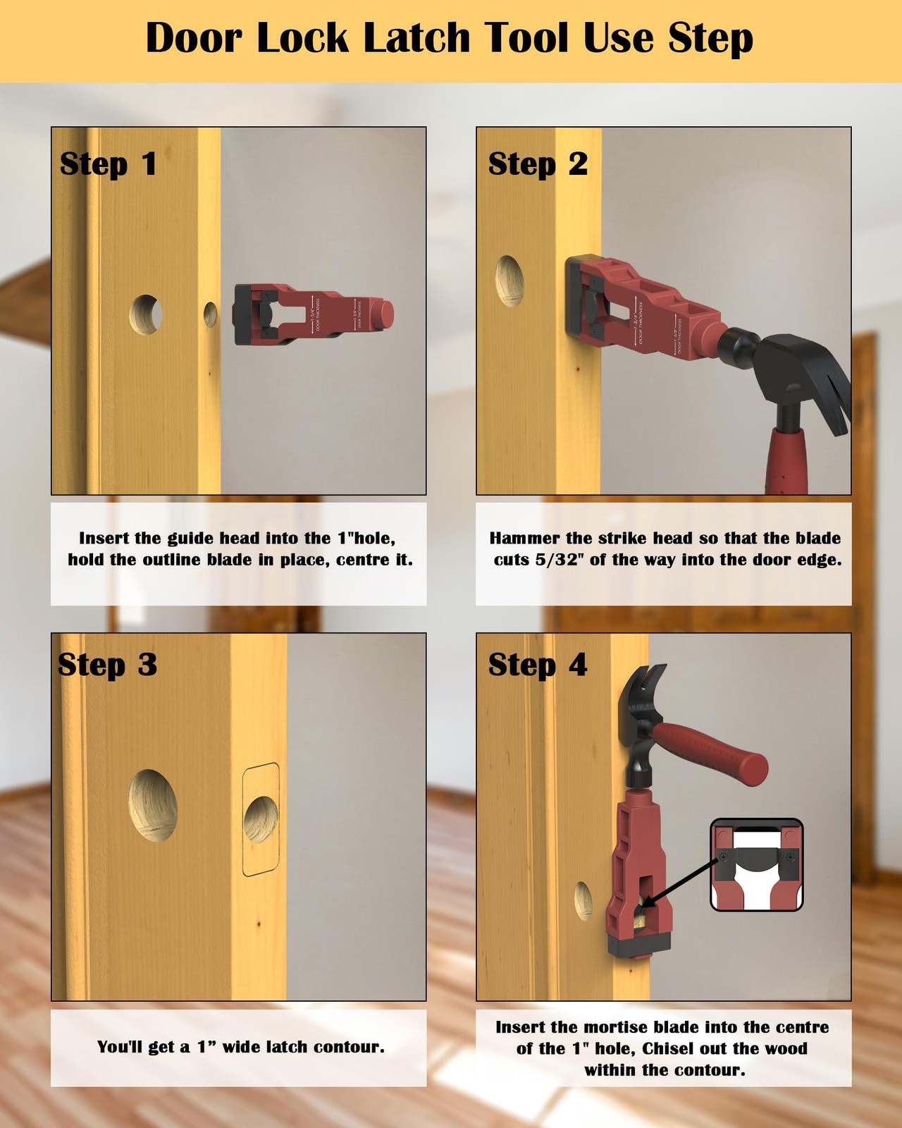 Door Latch Mortise Tool, Door Latch Installation Kit Help Remove Material to ...
