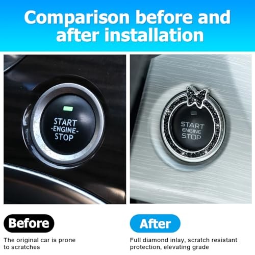 Bling Car Engine Start Ring Sticker, Rhinestone Butterfly Vehicle Push Black