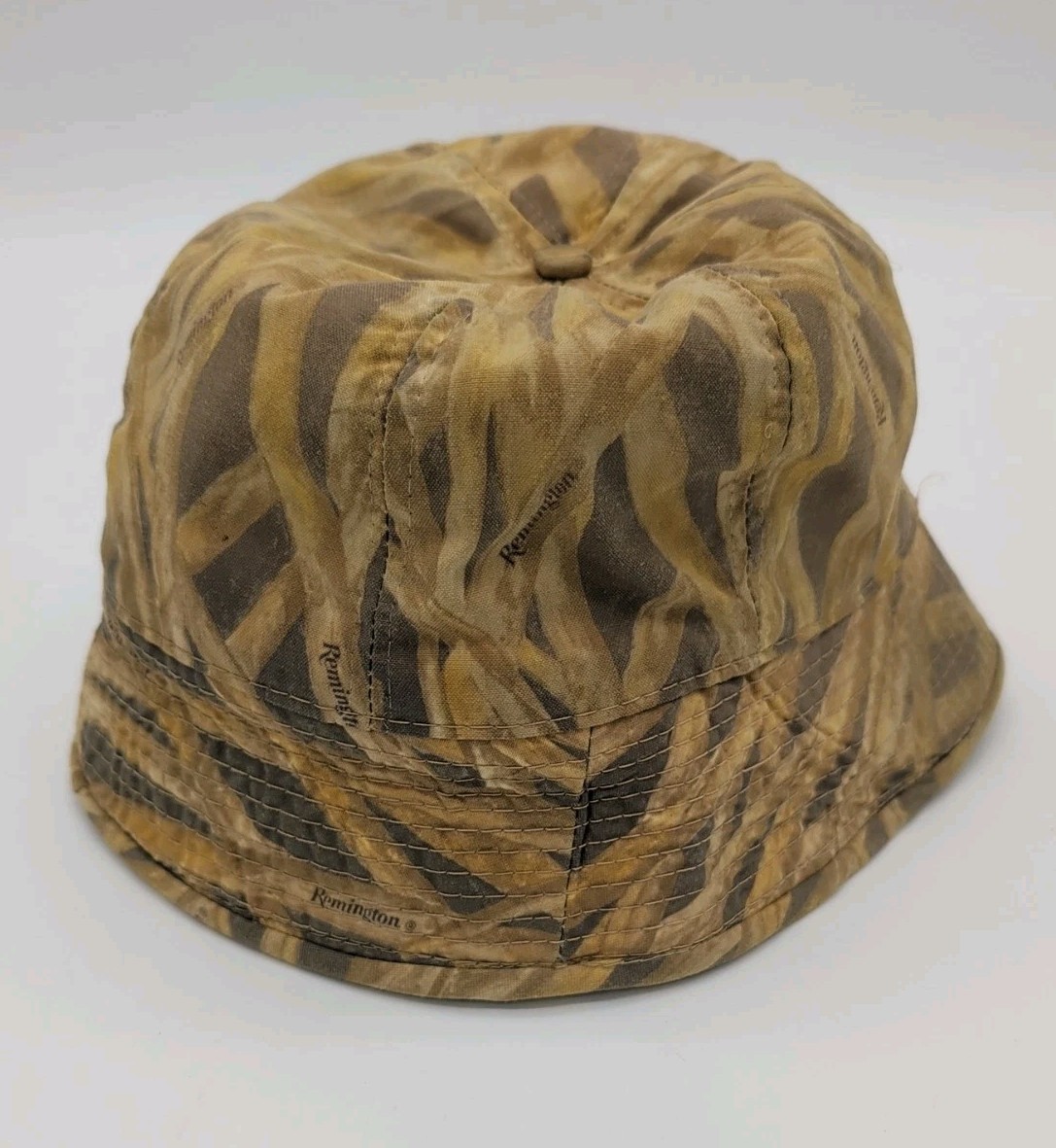 VTG Remington Camo Woodland Camp Hunting Outdoor Hat L Made in USA Well Worn