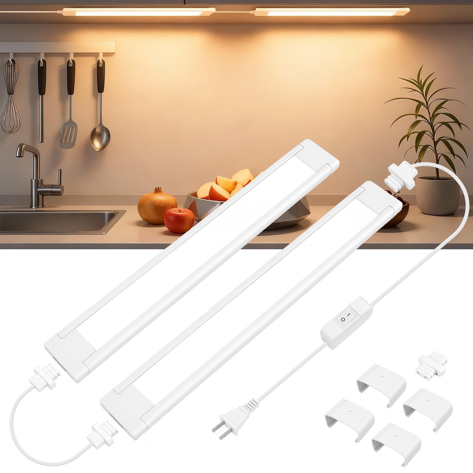 Under Cabinet Lighting Plug in, 2Pcs 14 Inch Linkable Ultra Bright LED Light ...