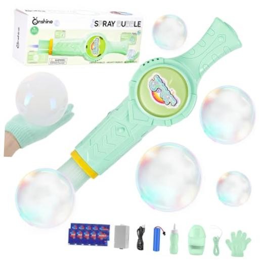 Fog Bubble Machine, Smoke Bubble Wand Machine Rechargeable with Lights & Green