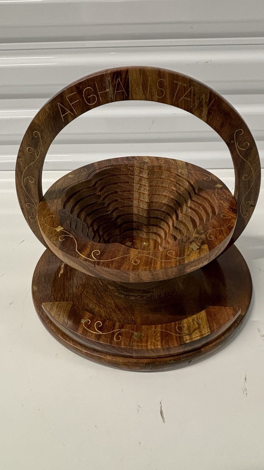 Vintage Collapsible Wooden Basket Handmade in Afghanistan