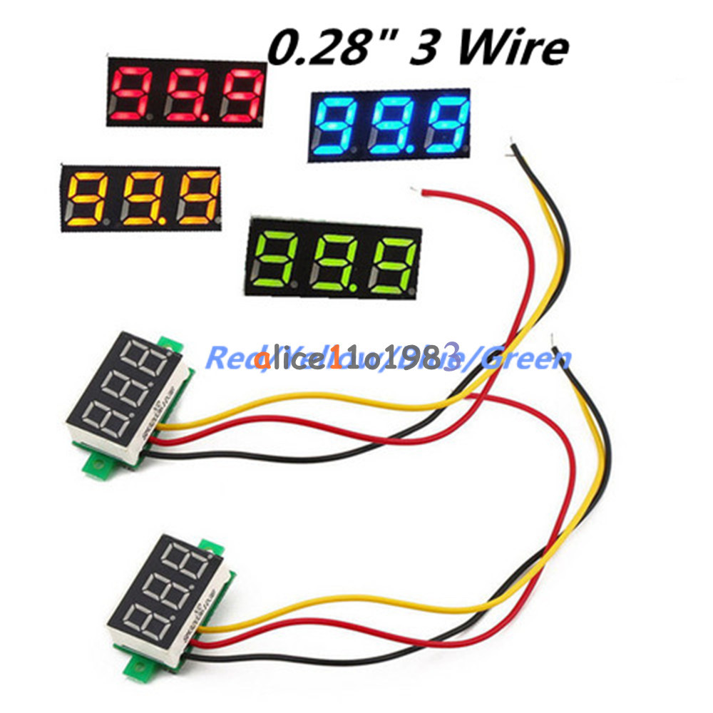 0.28" 3 Wire LED DC 0-100V Voltmeter Digital Display Voltage VOLT METER 12V 24V