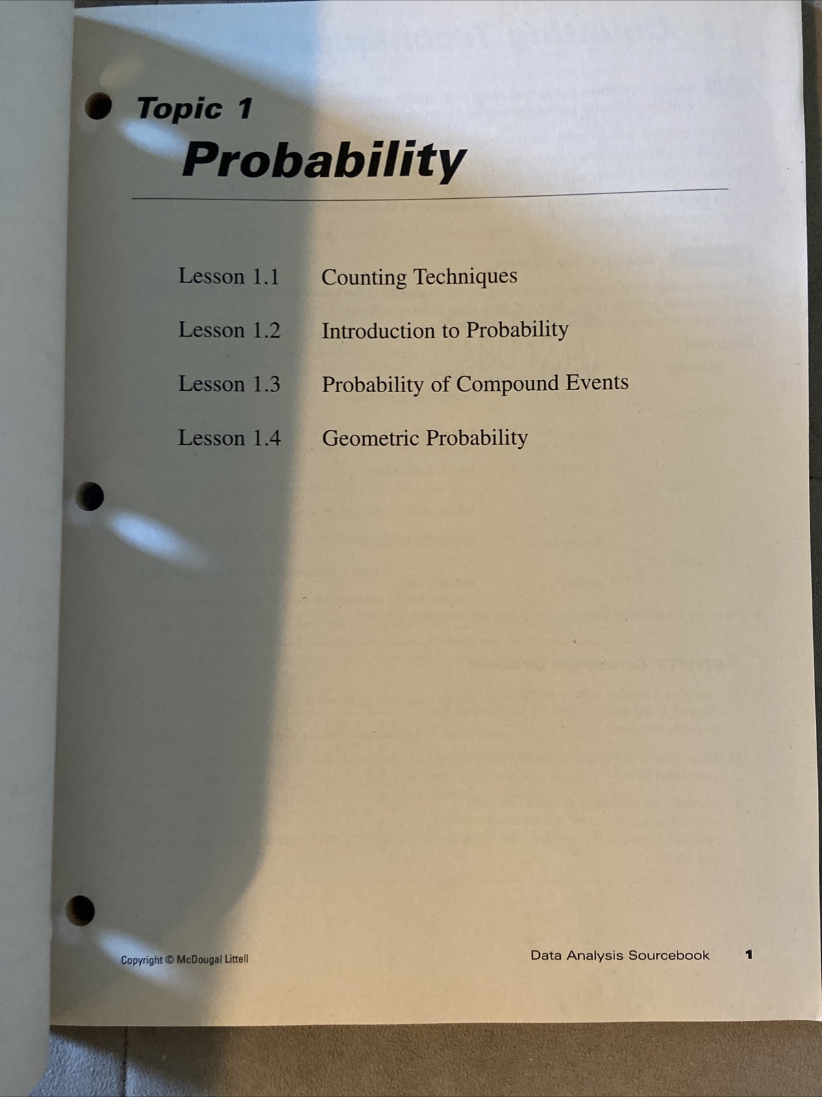 Data Analysis Sourcebook McDougal Littell Learning Material