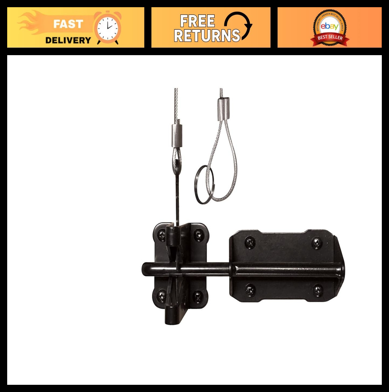 Heavy Duty Black Cable & Ring Gate Latch | Durable Security Hardware for Gates