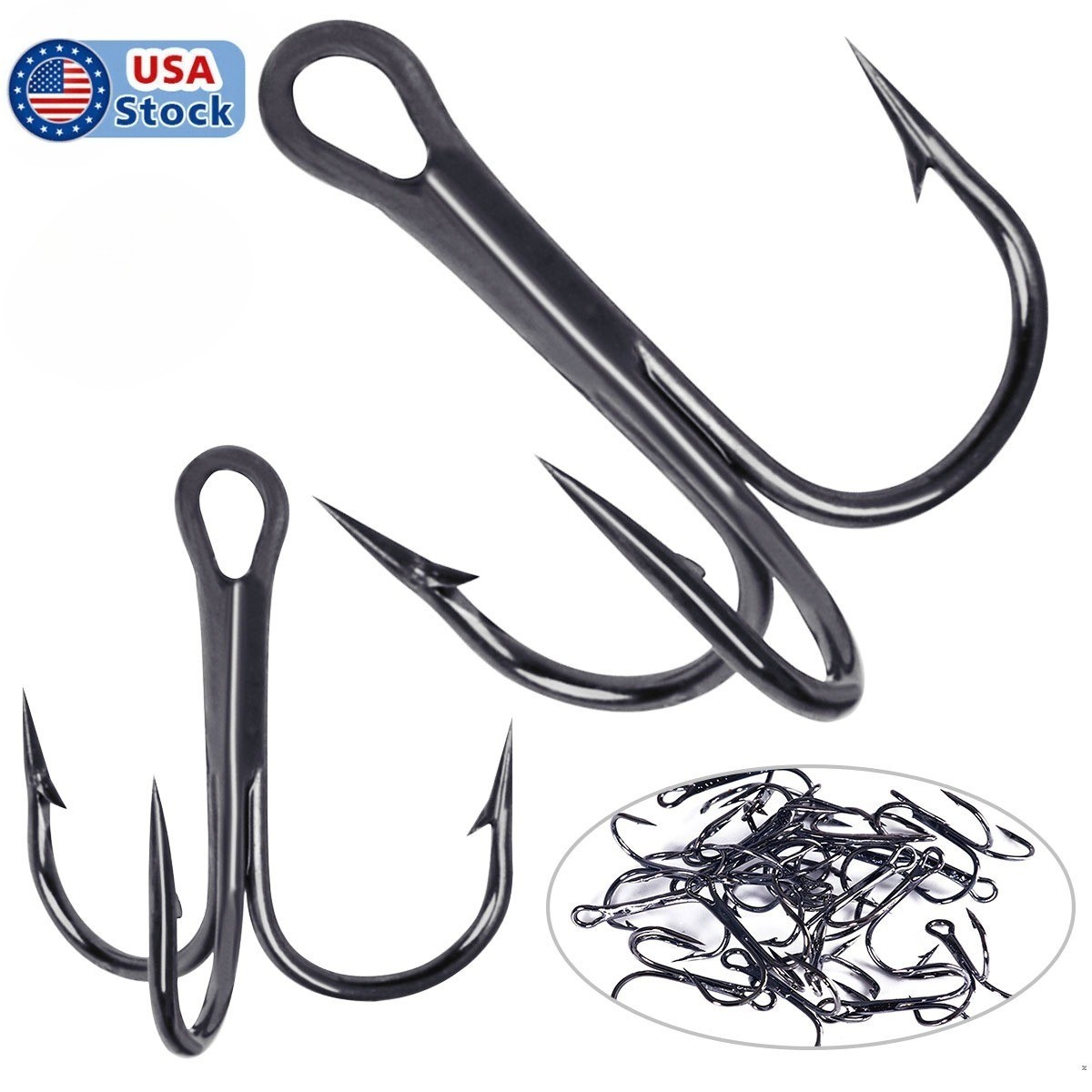 100Pcs Black Strong High Carbon Steel Treble Hooks Fishing Triple Lures Hooks