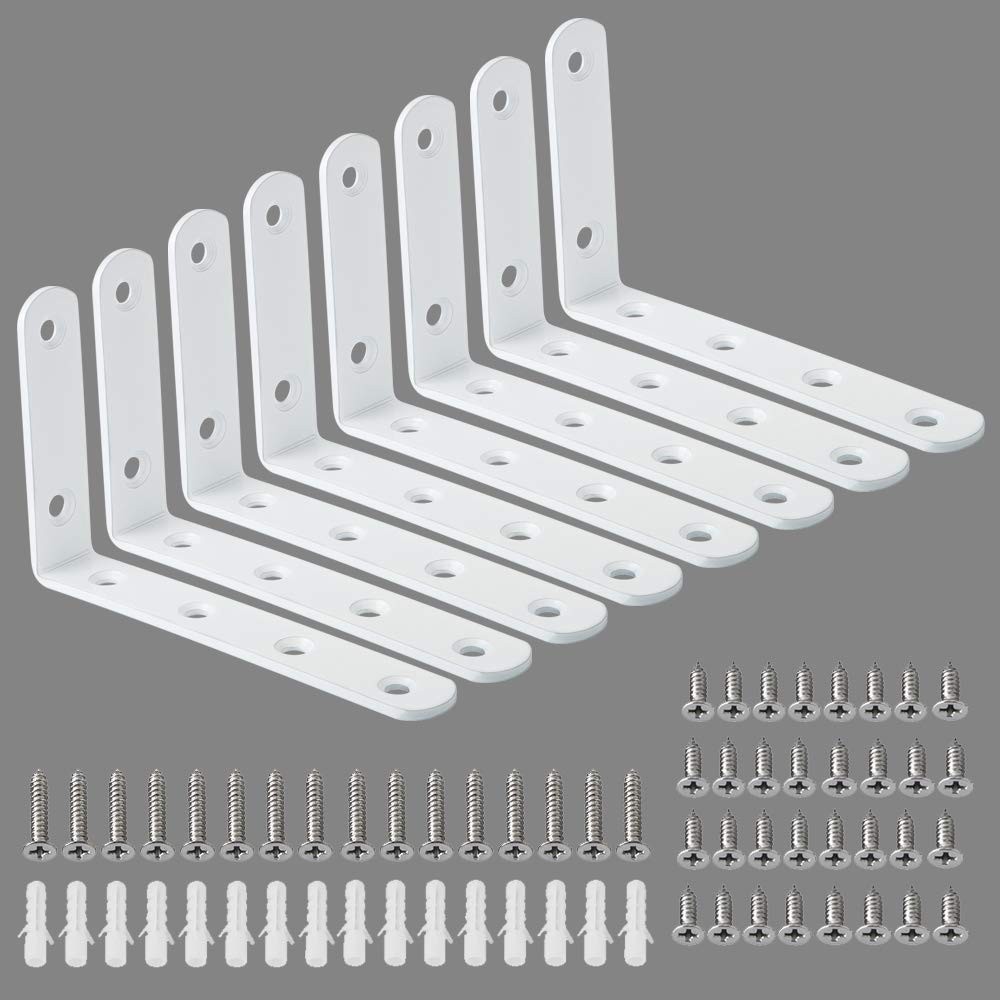 8 Pack Floating Shelf Brackets,White Heavy Duty L Bracket Corner Brace,Stainl...