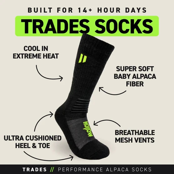 New Hollow Trades Crew Height Alpaca Socks Black X-Large Men 13-15