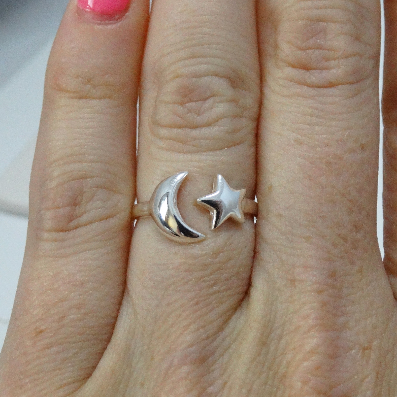Crescent Moon and Star Ring - 925 Sterling Silver - Sizes 5-10 Sky Celestial NEW