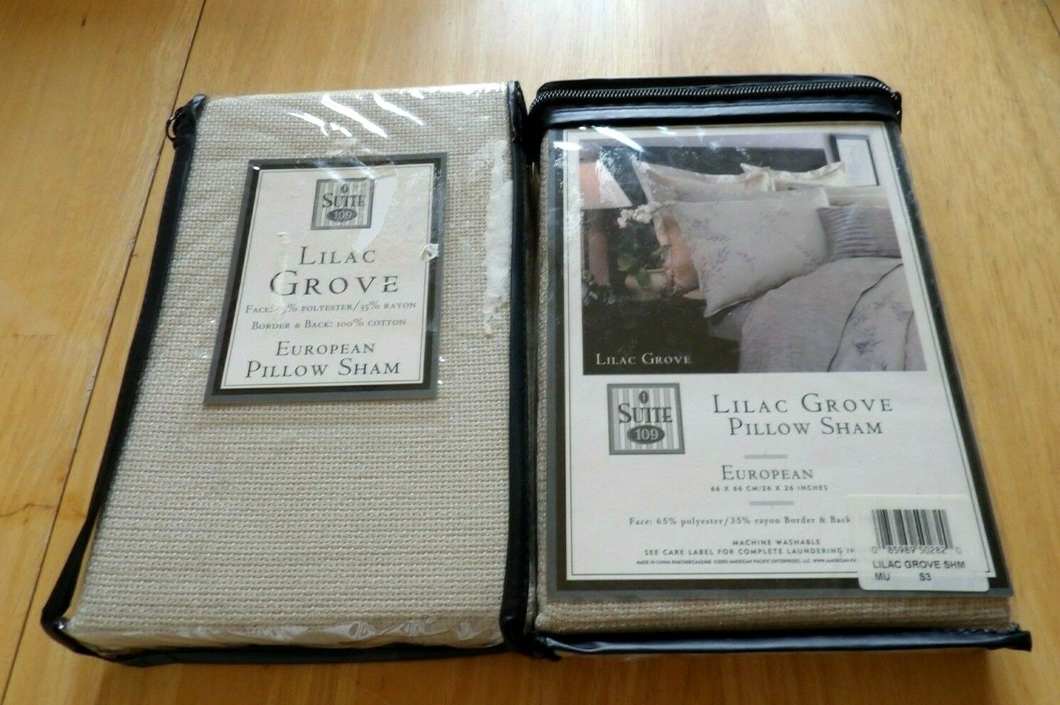 Pair European Pillow Sham Lilac Grove 26 inches Sq 66CM Beige Machine Wash