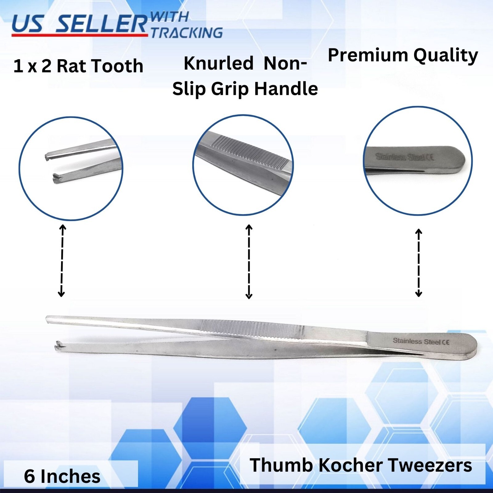Surgical Adson Kocher Tweezers Tissue Forceps 6" Dental Toothed Dressing Plier