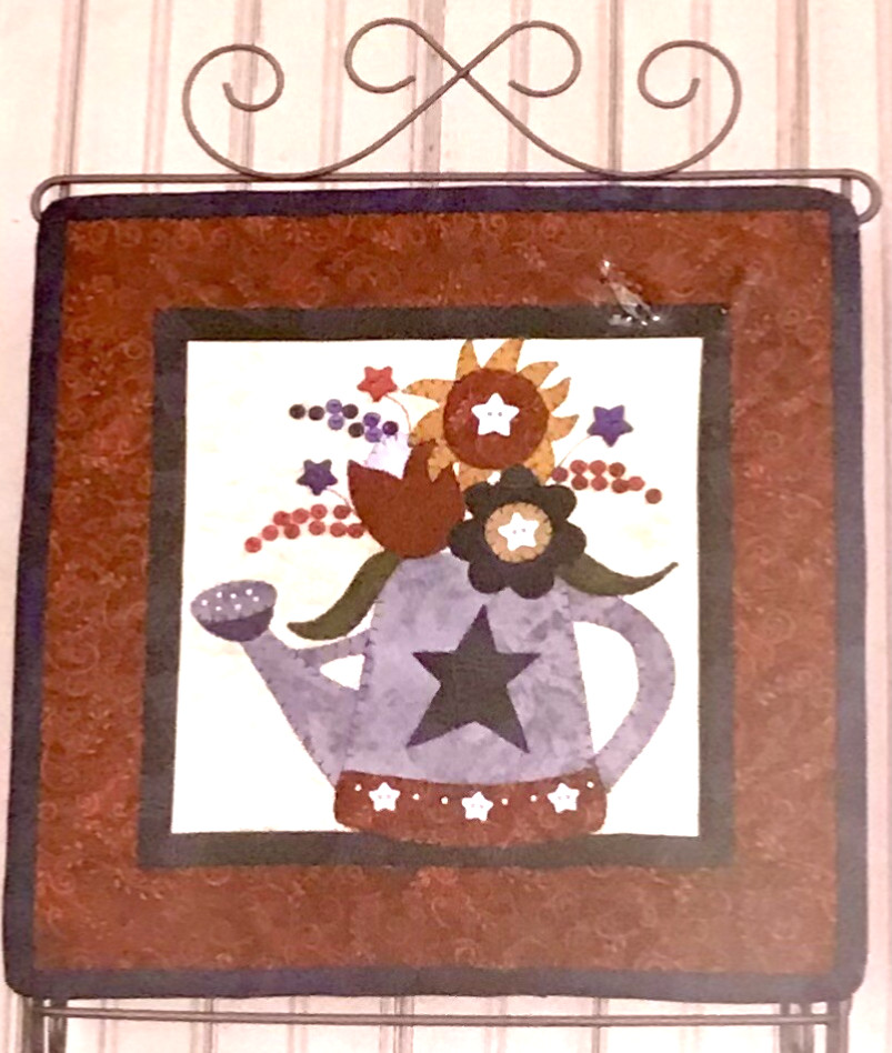 Lovely LITTLE QUILTS JULY BLOOMS 12”x12” WATERING CAN w FLOWERS Quilt Pattern