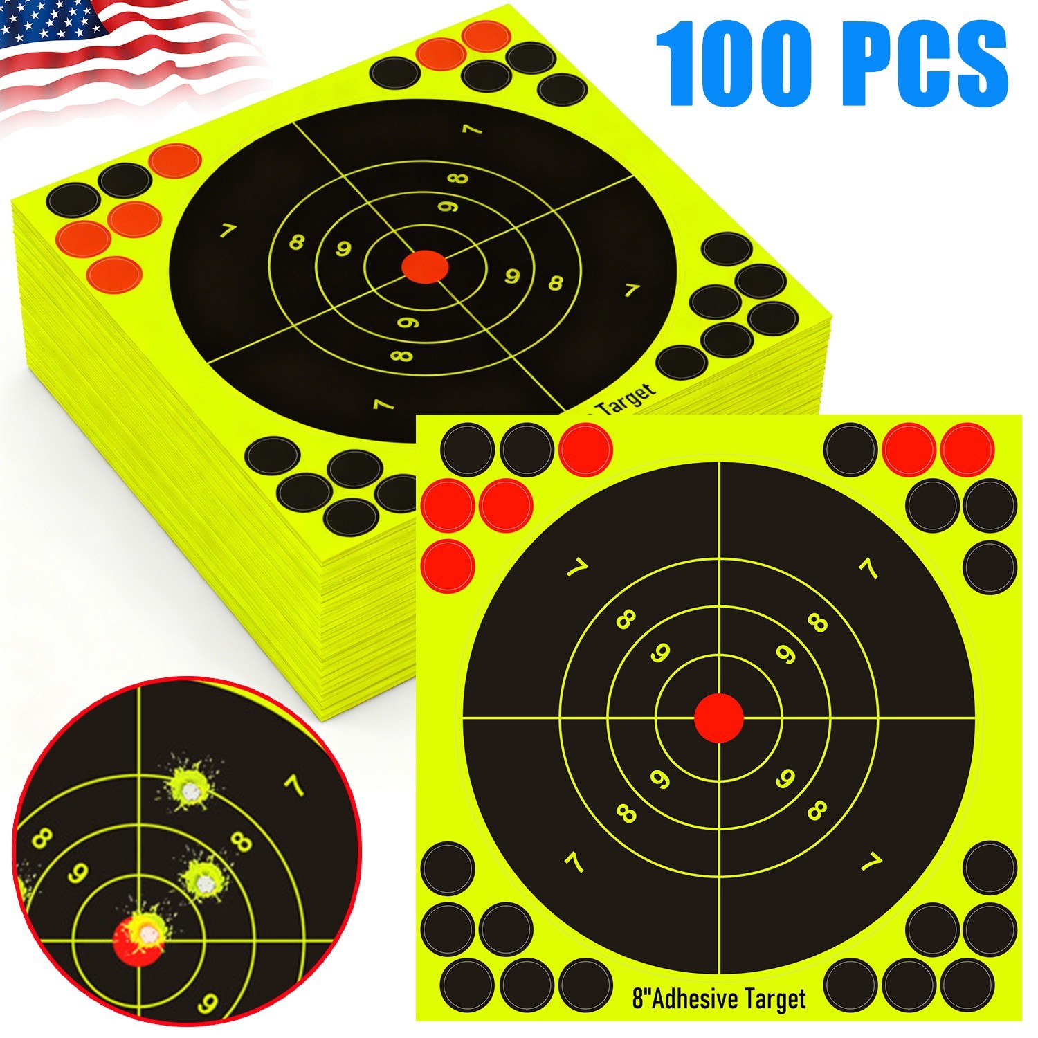 8*8inch Splatter Adhesive Targets Stickers 100 Pcs, Reactive Shooting Targets US