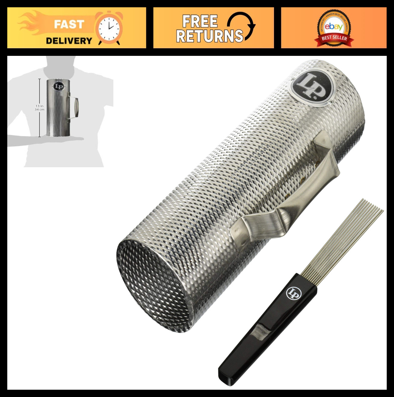 Merengue Guiro Musical Instrument - Silver & Black Latin Percussion for Drumming