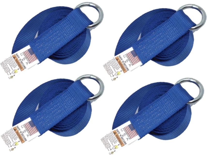 4 Pack of 2" x 8' Blue 12k Webbing Lasso Straps with Steel O-Rings