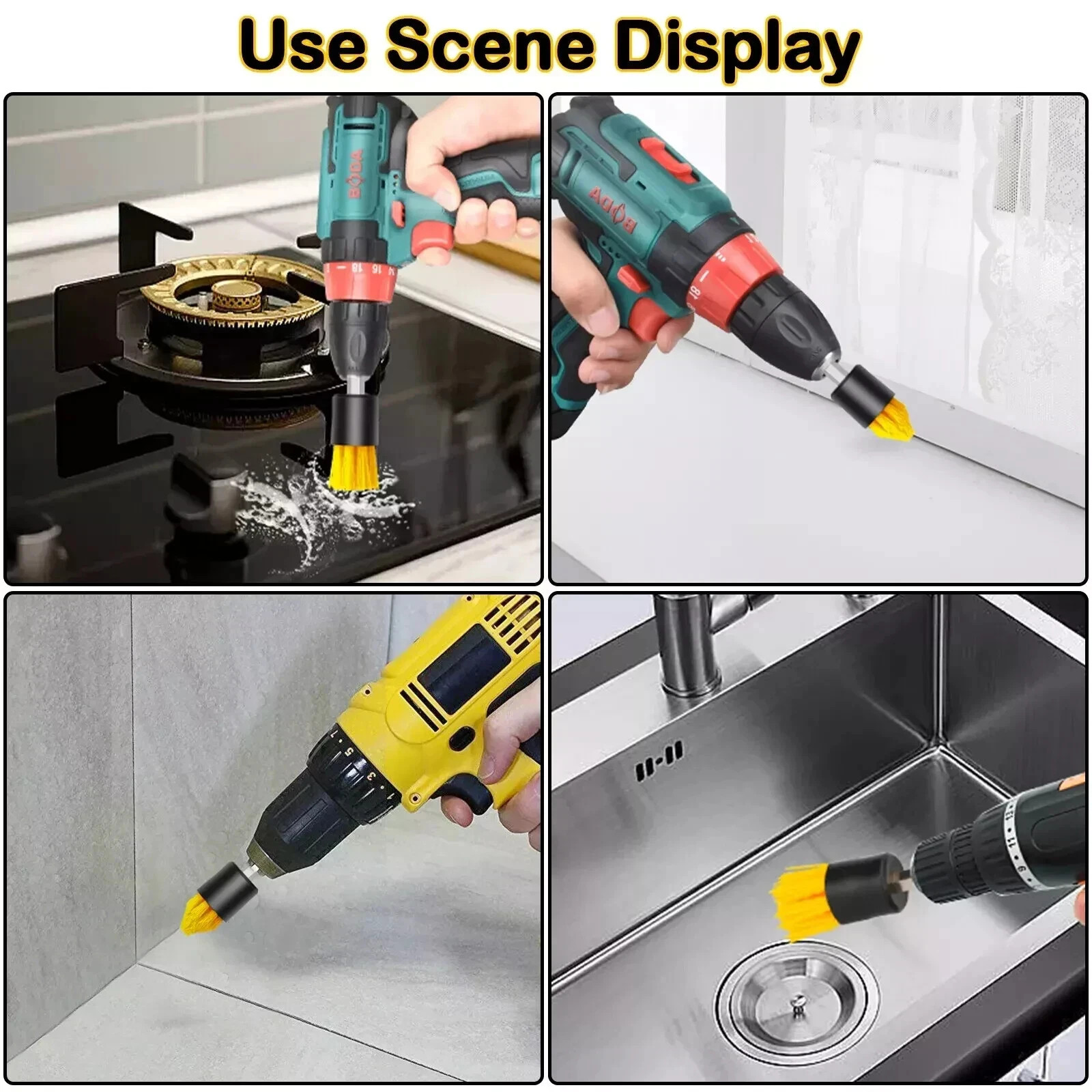 6 Pack Drill Brush Attachment Scrubber Brushes Set Kit with Adapter