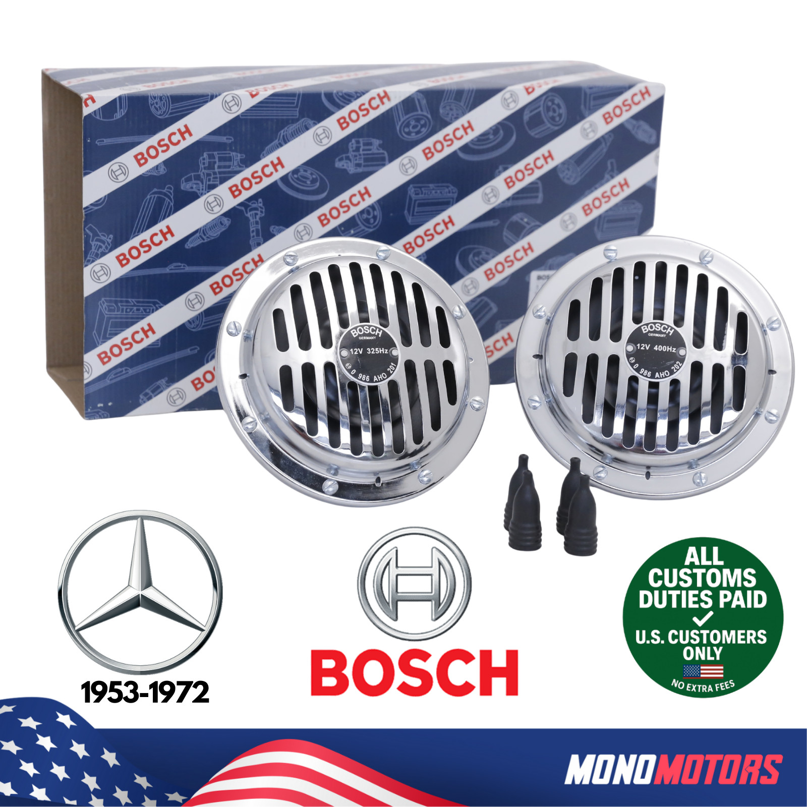 BOSCH VINTAGE AIR HORN SET FOR MERCEDES W108 W110 W111 W113 W115 W116 0986AH0203