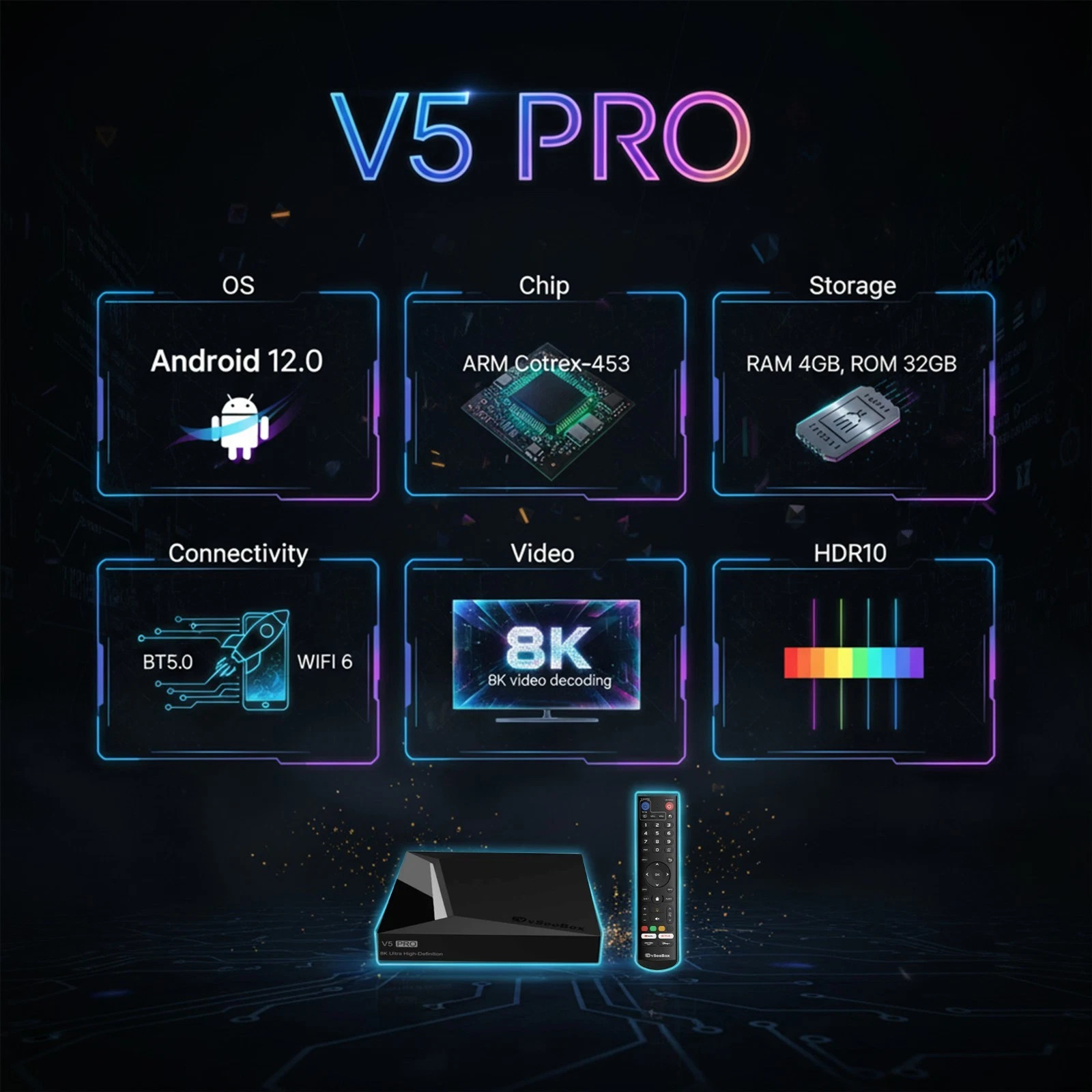 vSeeBox V5 Pro Smart Streaming Media Box Android 12 Quad Core Processor