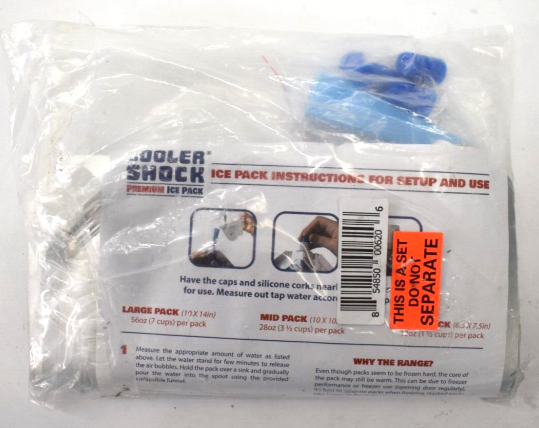 Cooler Shock Reusable Ice Packs All Purpose 4 Pack Replacement Set Kit