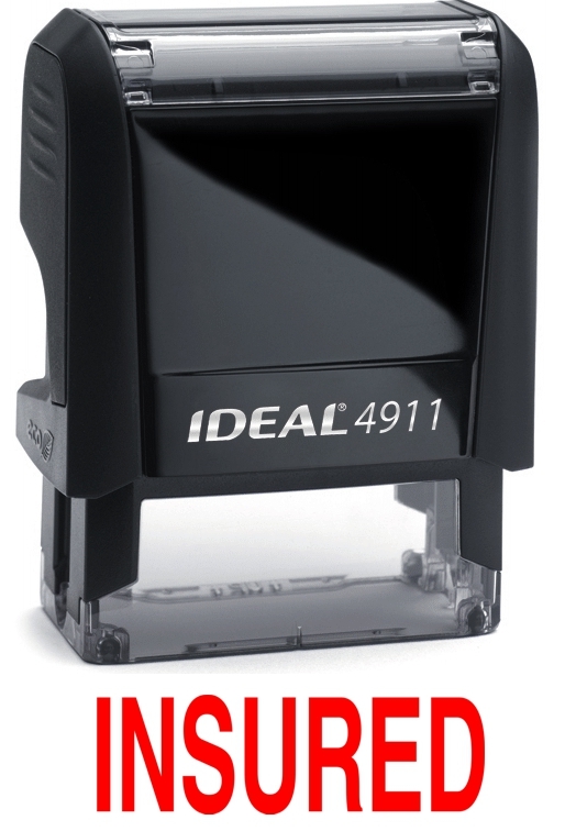 INSURED stamp text on IDEAL 4911 Self-inking Rubber Stamp with RED INK