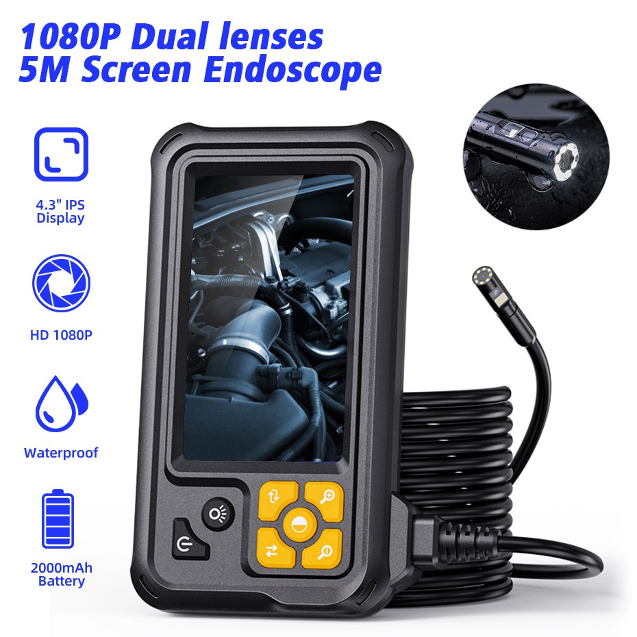 IP67 Dual Lens Borescope 5M 16.4Ft Wire HD Color Screen Auto Diagnostic Camera
