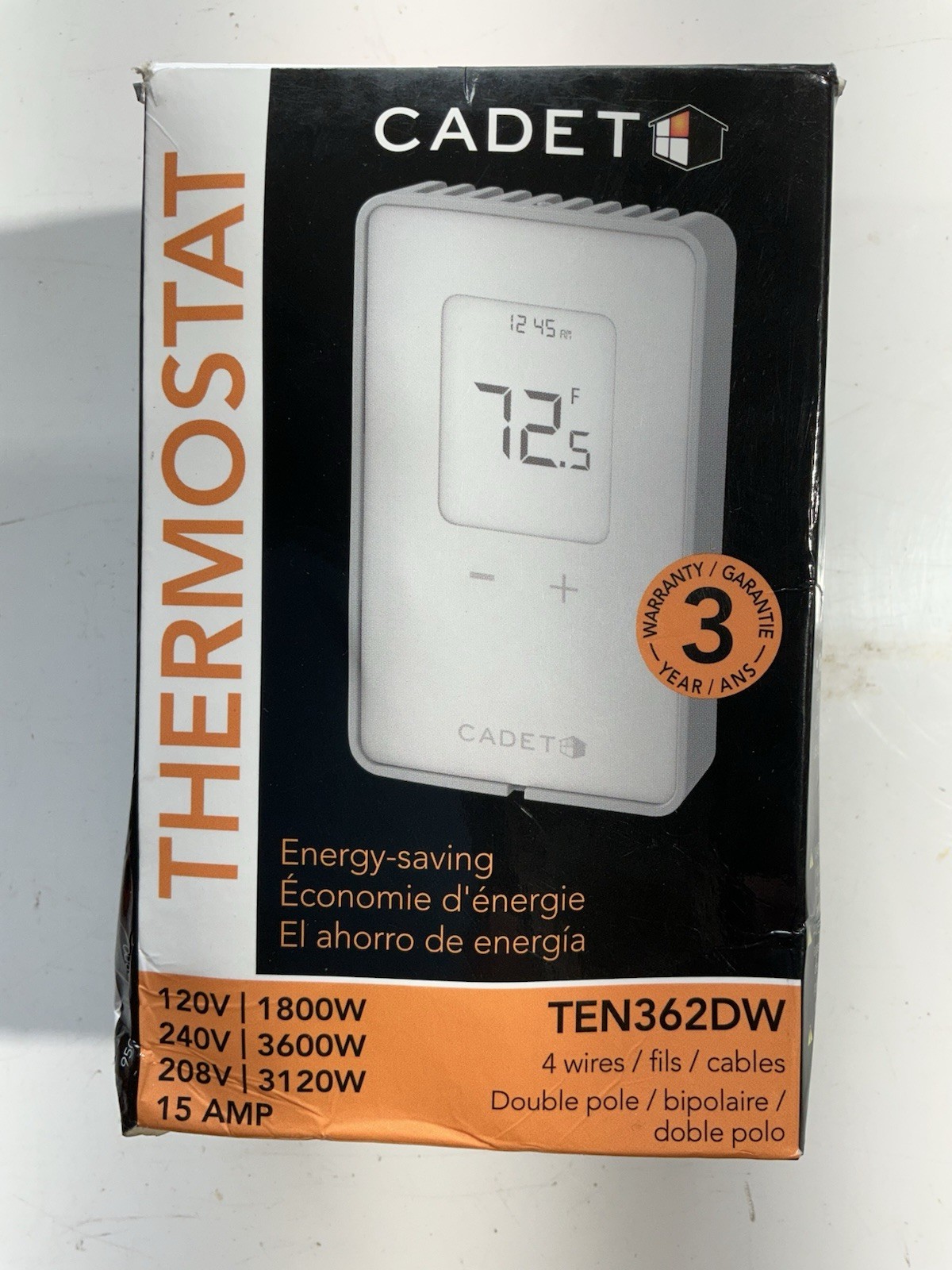 1Pc Cadet TEN362DW Electronic Non-Programmable Thermostat, White, New Open Box