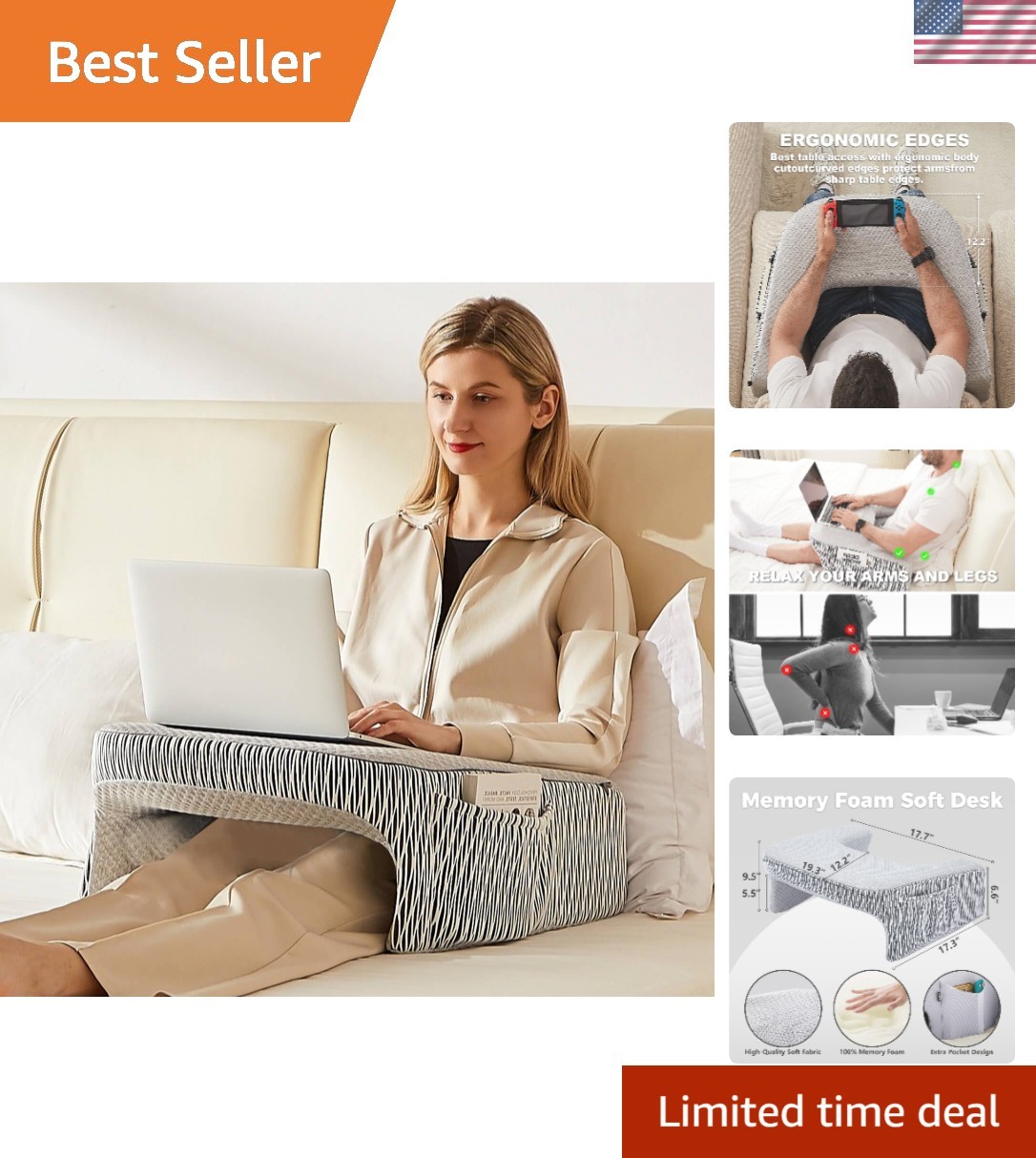 Reading Pillow for Bed, Petite Adults, Teens Arm Rest Pillow, Reading Lap Pil...
