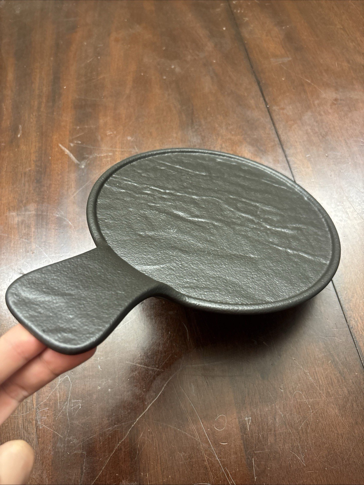 Black Porcelain Slate look Round Serving Dish With Handle 12" inch X 8.5" inch