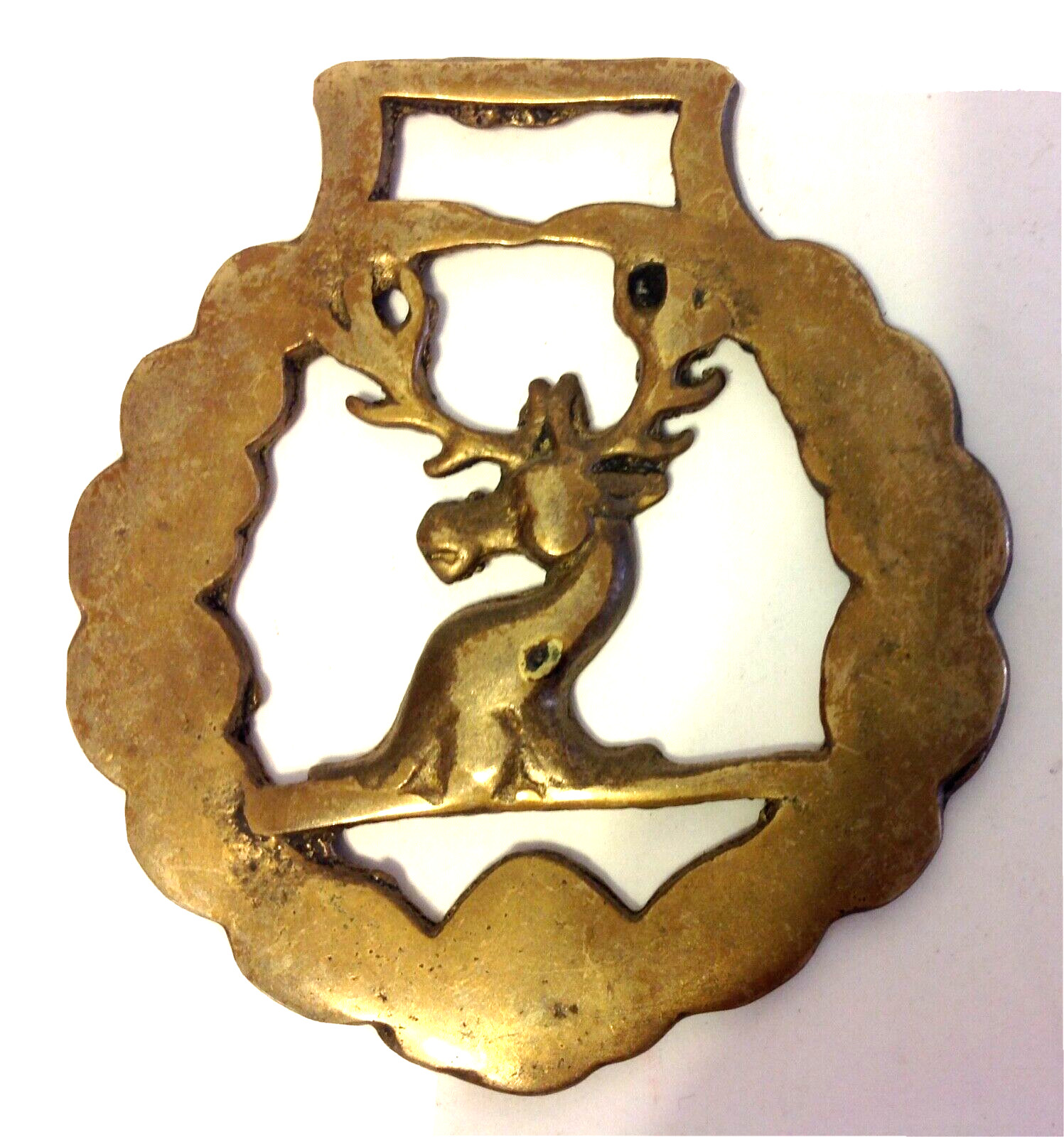 VTG Brass Horse Tack Medallion Geometric Elk Moose 3.25x3 Inches