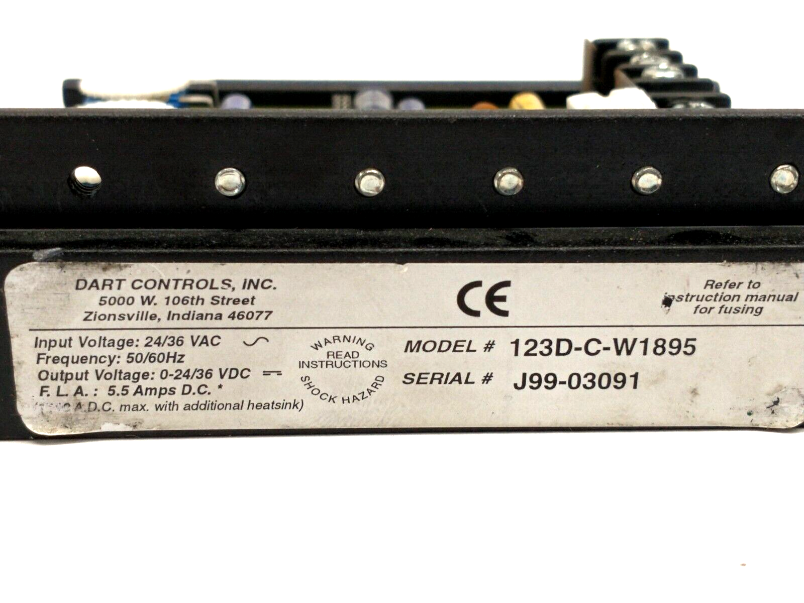 Dart Controls 123D-C-W1895 Variable Speed Control 24/36VAC 0-24/36VDC 5.5A BURNT