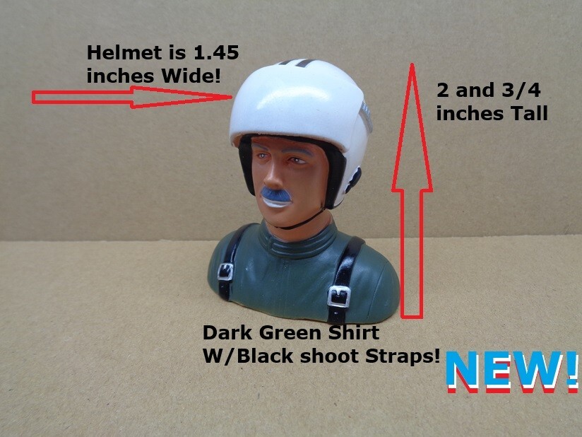PILOT FIGURE GREEN W/HELMET FITS RADIO RC PLANE 2 & 3/4 INCHES! TALL nice!