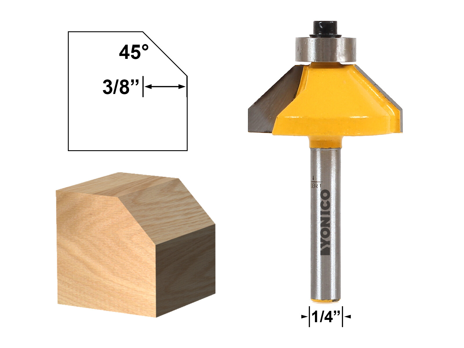 45 Degree Chamfer Edge Forming Router Bit - 1/4" Shank - Yonico 13105q