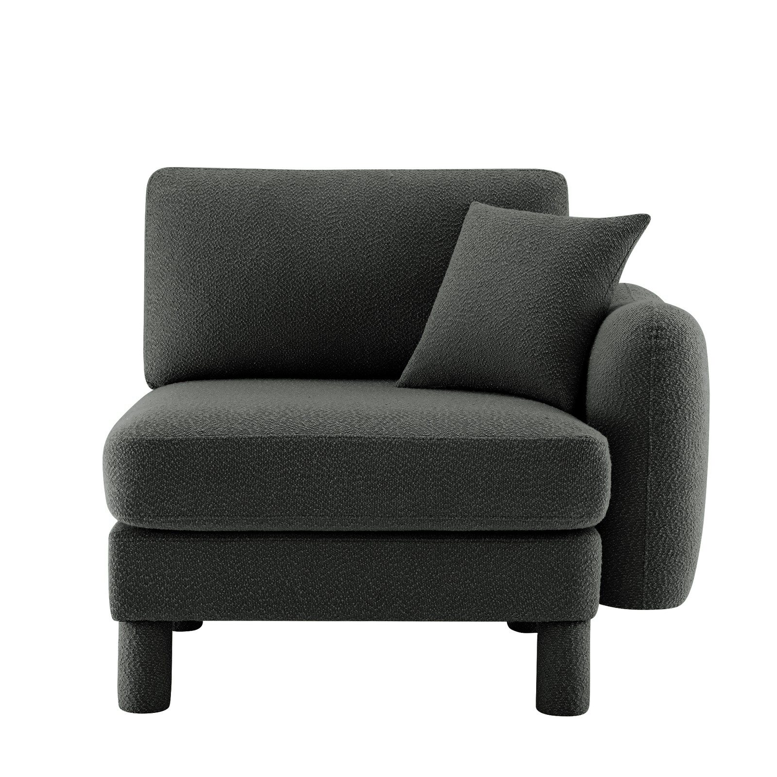 Modern Polyester Boucle Fabric Sofa w/ Pillow, Dark Grey, Single Chair