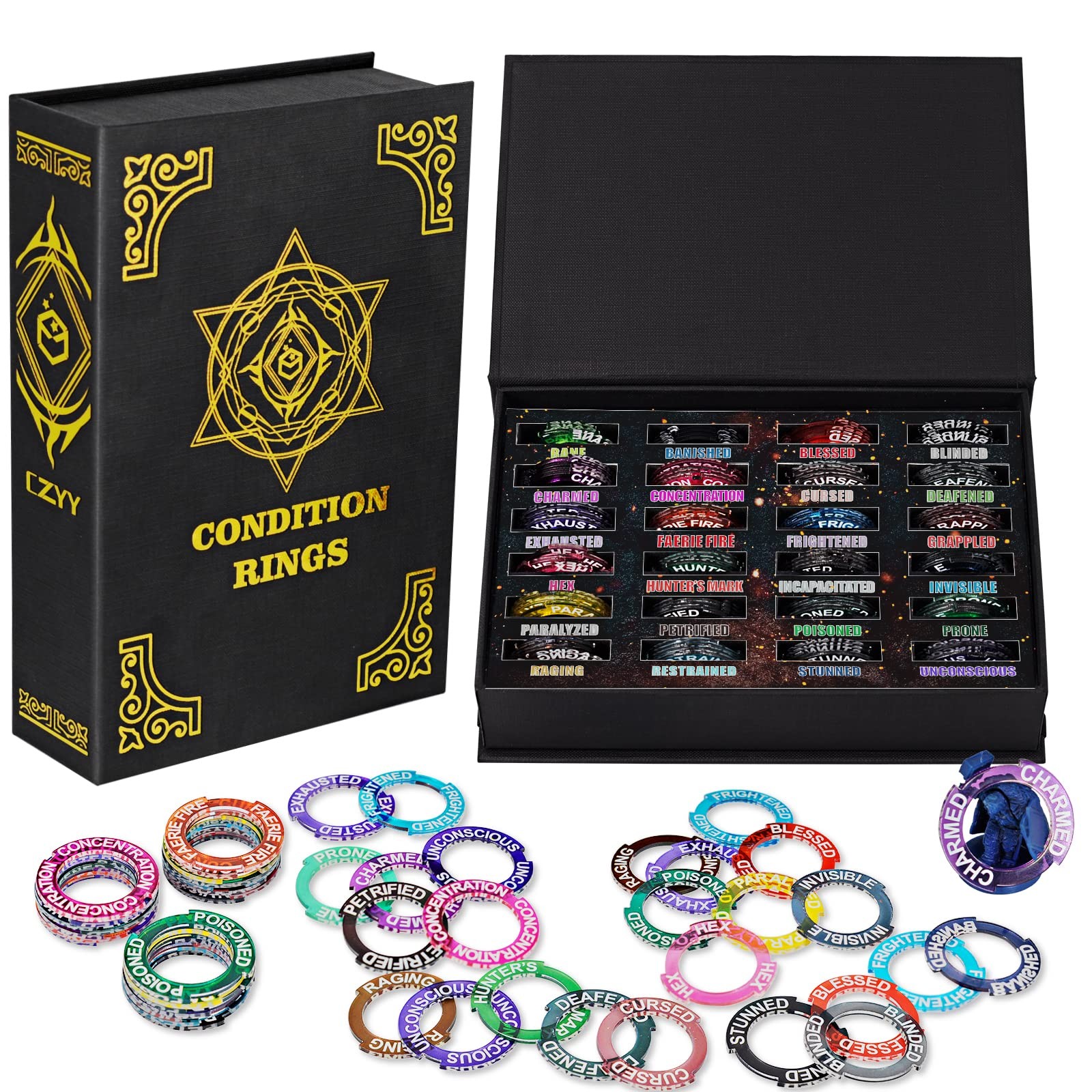 Upgraded Condition Rings 96 PCS Status Effect Markers in 24 Conditions & Spel...