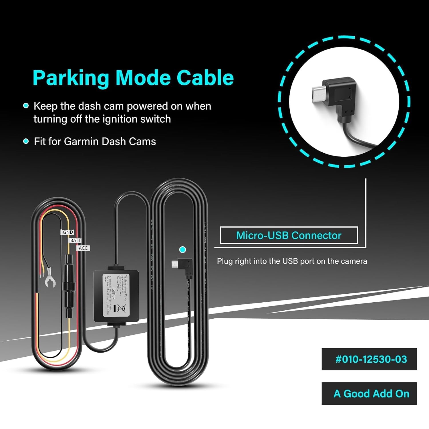 Replace For Garmin Dash Cams Parking Mode Cable 010-12530-03 12V
