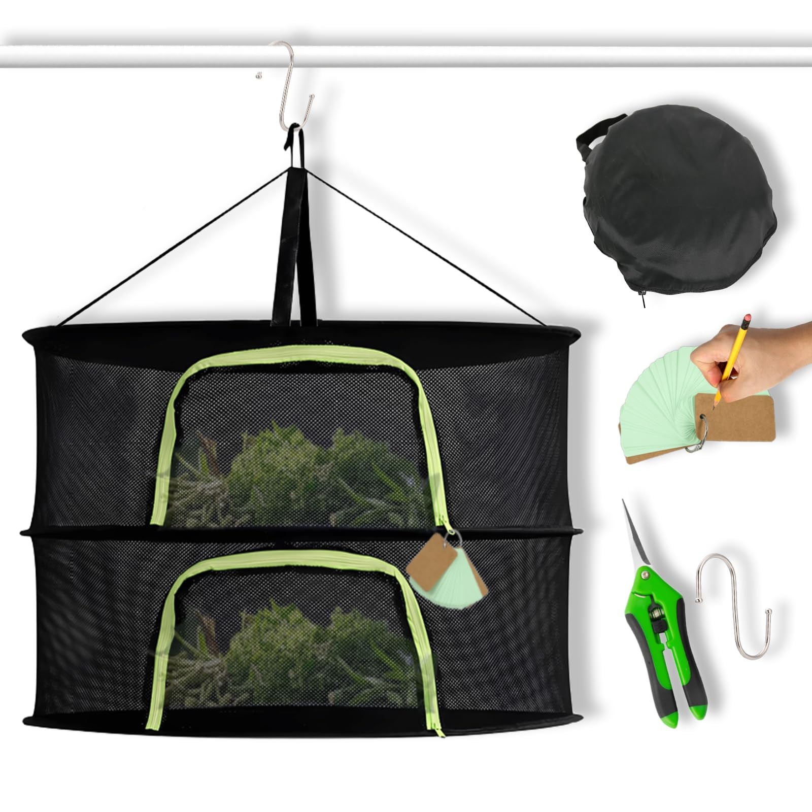24" Herb Drying Rack with Pruning Shears, Zipper, Hook & Notepad  Foldable